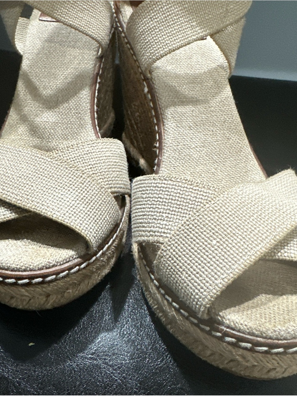 Tory Burch Frieda Espadrille Wedge Sandals Beige Ankle Strap Women 7.5M - Picture 4 of 9